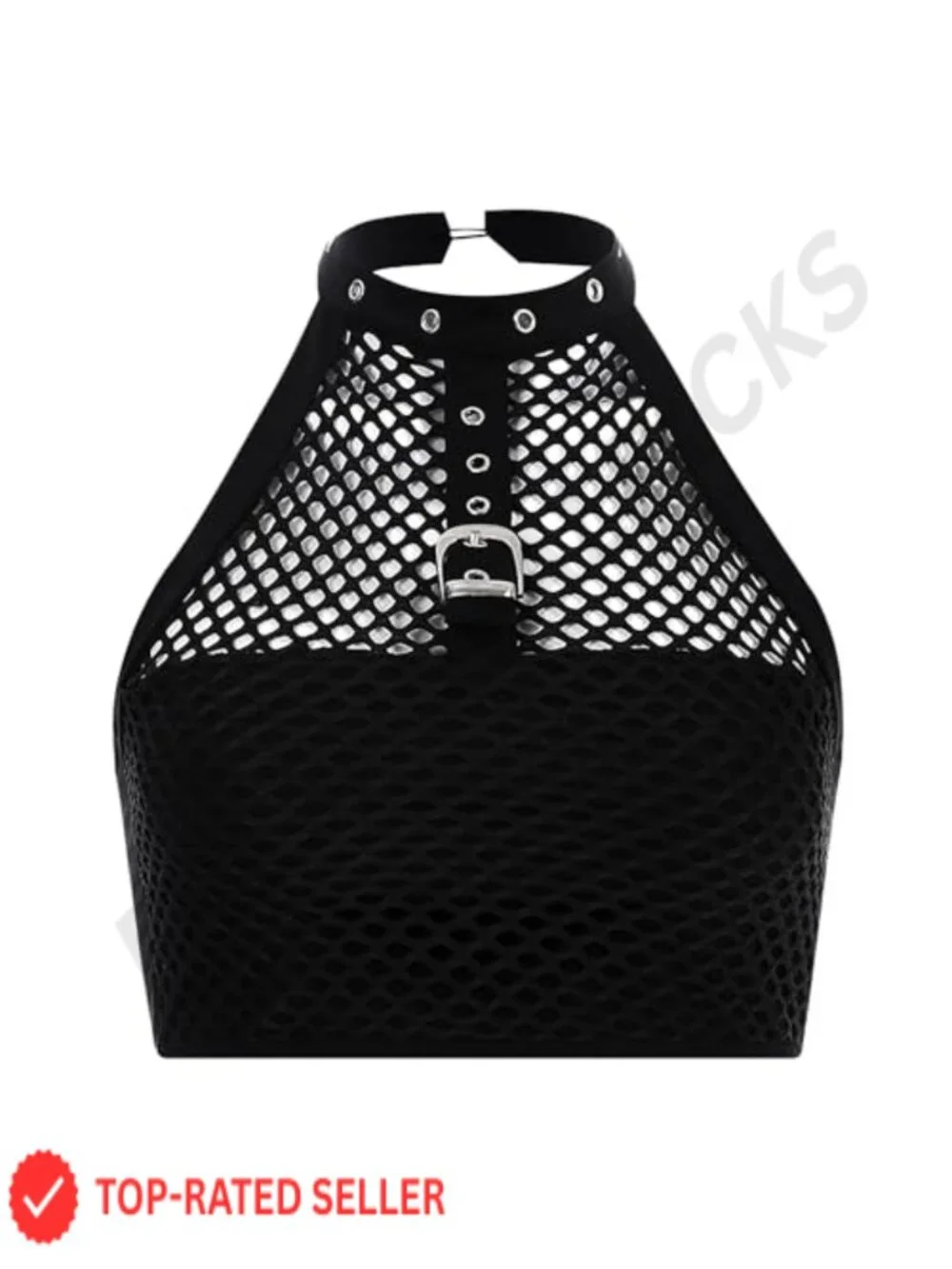 Fishnet Halter Crop Tank Top Backless Punk Clubwear